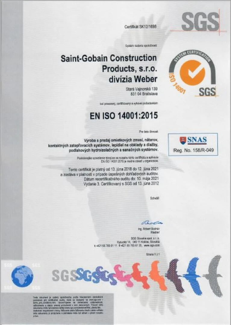 Certifikát ISO 14001_Weber 2018_2021_SK Certifikát ISO 14001_Weber 2018_2021_SK